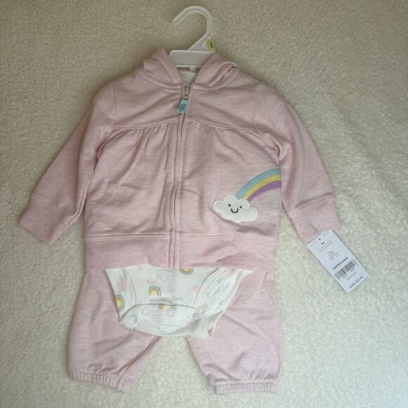Carter's Baby Girls 3-Piece Outfit Set Size 3 Months Rainbow Pink NWT W/hoodie - Picture 1 of 7